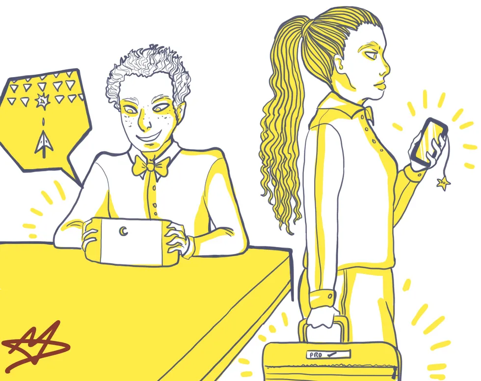 Illustration : une visiteuse photographie discrètement avec son smartphone des documents laissés sur un bureau — une photo suffit à une IA d'analyse visuelle pour tout extraire.